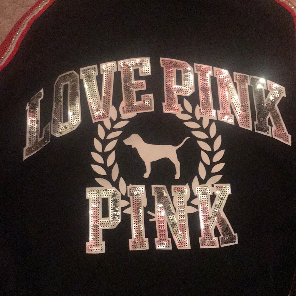 Victoria’s Secret PINK Sequin Black Zip Up Hoodie - Picture 6 of 9